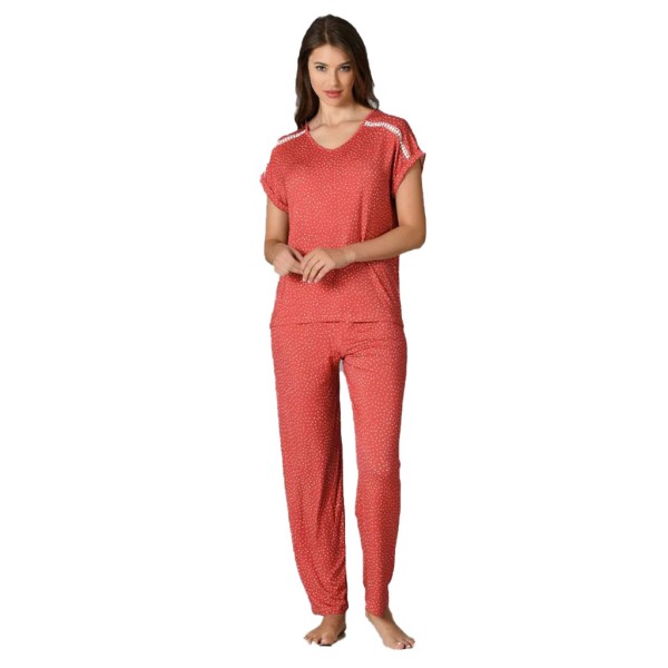 Damen Schlafanzug Pyjama Nachtwäsche Zweiteiliger Lange Hose Sommer-Set 66667
