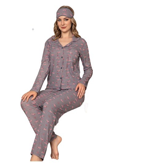 Damen Pyjama-Set Nachtwäsche Zweiteiliger Schlafanzug aus Baumwolle 4420