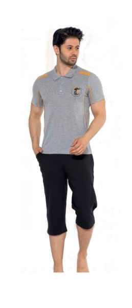Herren Pyjama Schlafanzug,Nachtwäsche 2-Teiler Capri Kurze Hose-polo Shirt 19186