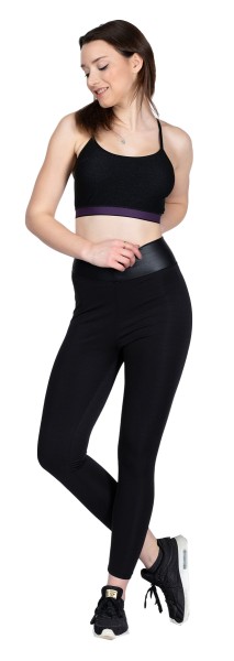Damen Leggings mit breitem Bund Fitness Trainingshose Sporthose Mittelhohe Bund