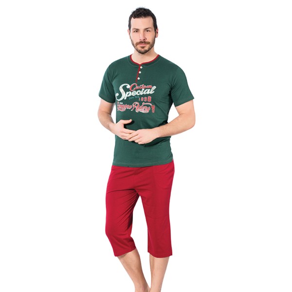 Herren Pyjama Schlafanzug ,Nachtwäsche 2-Teiler Capri Kurze Hose-Set, 2695