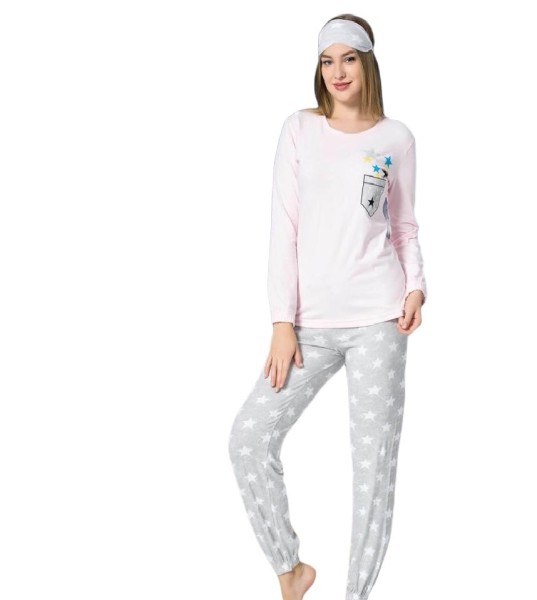 Damen Pyjama Set Langarm Schlafanzug Nachtwäsche 2-Teiler 94% Baumwolle 2130