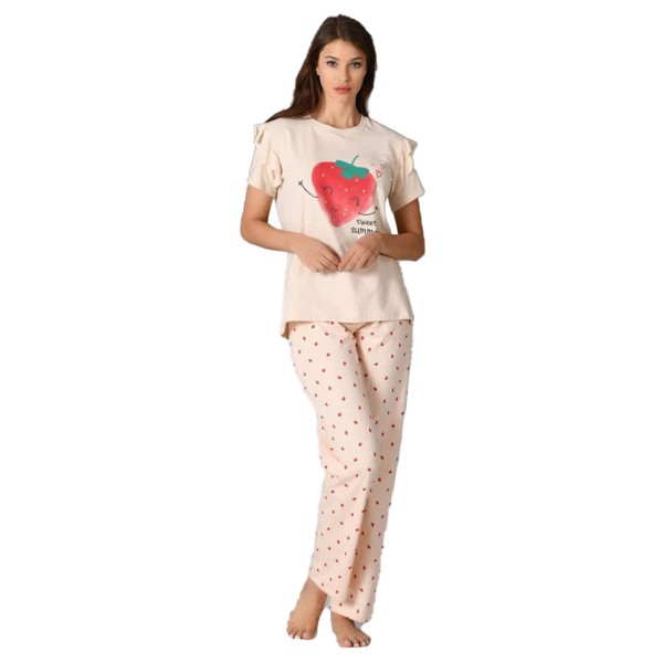 Damen Schlafanzug Pyjama Nachtwäsche Zweiteiliger Lange Hose Sommer-Set 66681