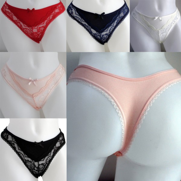 5 Stück Damen Tanga Unterhose mit Spitze Baumwolle Verschiedene Farben 4006