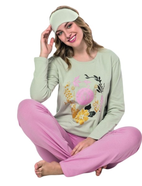 Damen Pyjama Set Langarm Shirt Schlafanzug Nachtwäsche 2-Teiler Baumwolle 2540