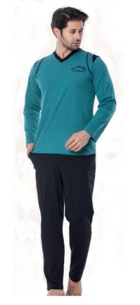 Herren Pyjama Schlafanzug,Nachtwäsche 2-Teiler Hose und Langarmshirt 20350