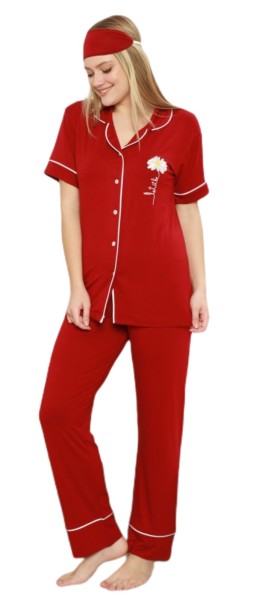 Damen Pyjama Set Kurzarm Schlafanzug Nachtwäsche 2-Teiler Rot 6430