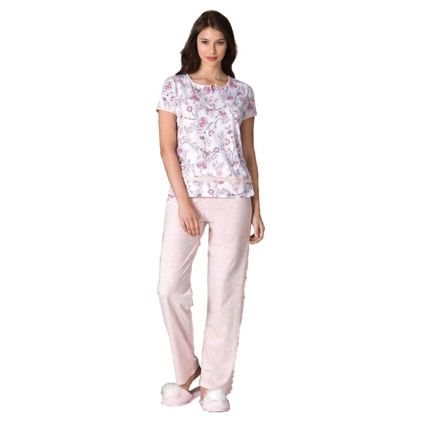 Damen Schlafanzug Pyjama Nachtwäsche Zweiteiliger Lange Hose Sommer-Set 66724