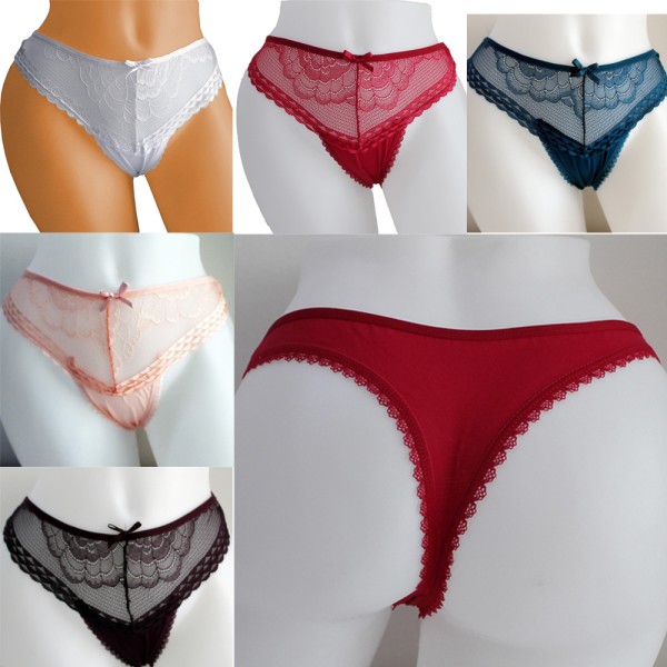 5 Stück Damen Tanga Unterhose mit Spitze Baumwolle Verschiedene Farben 4011