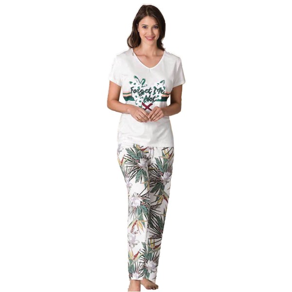Damen Schlafanzug Pyjama Nachtwäsche Zweiteiliger Lange Hose Sommer-Set 66708