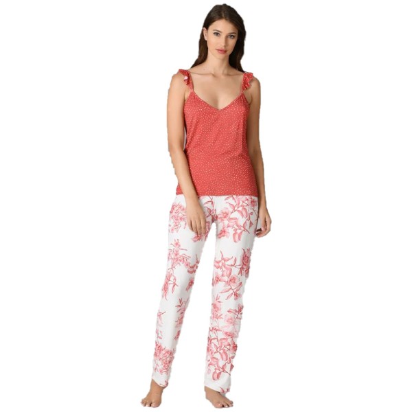 Damen Schlafanzug Pyjama Nachtwäsche Zweiteiliger Lange Hose Sommer-Set 66665