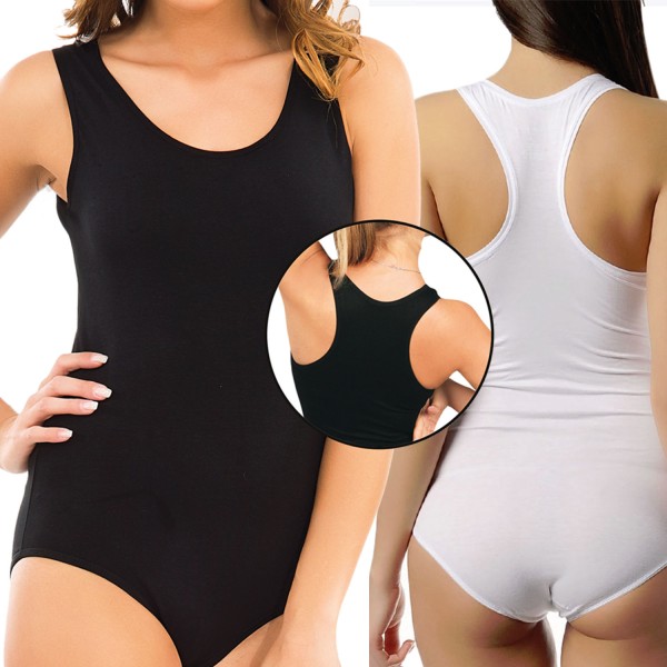 2 Stück Breite Trägerbody Damen Body Schwarz oder Weiß Ärmellose Bodys 309