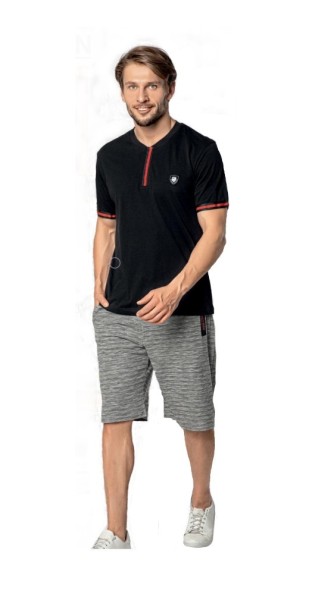 Herren Pyjama 2-Teiler Capri Hose,V-Ausschnitt Shirt, Freizeitanzug 20393